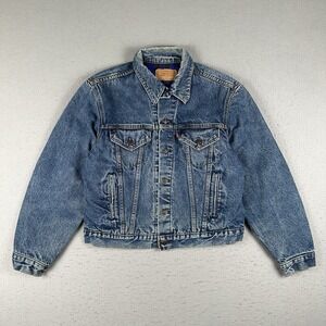 Vintage Levi's Jacket Men's Large Blue Denim Plaid Lined Trucker‎ 70411 USA Made